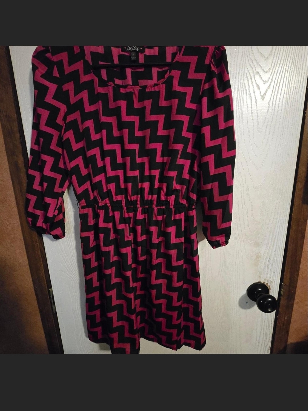 BeBop Black and Magenta Zigzag Long Sleeve Dress
